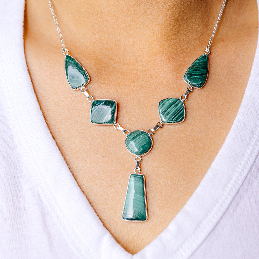 Malachite Necklace 16.625 (925 Sterling Silver) N90171