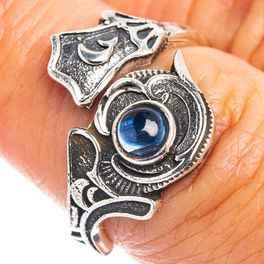 Sterling silver filigree ring with blue cabochon kyanite-style stone