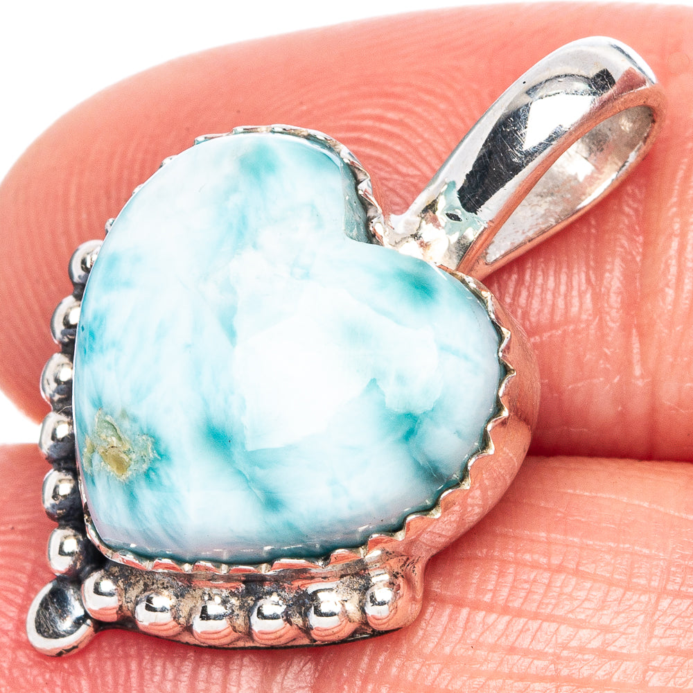 Larimar Heart Pendant 1" (925 Sterling Silver) P41800
