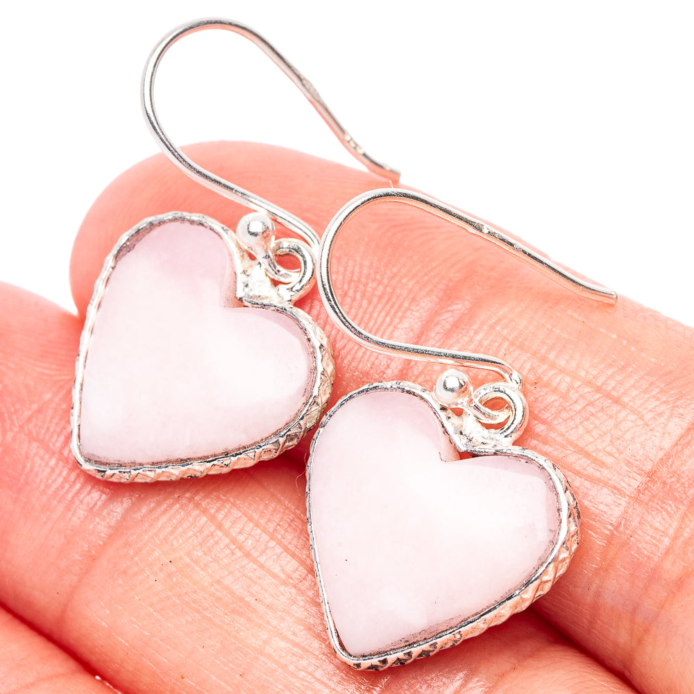 Pink opal heart earrings in 925 sterling silver, heart pendants with ear wires