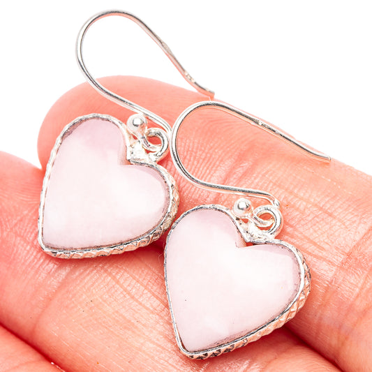 Pink Opal Heart Earrings 1 1/8" (925 Sterling Silver) E2429