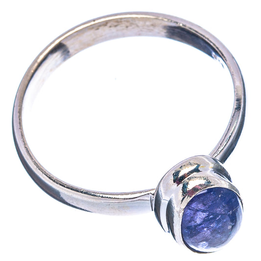 Silver ring with round blue-violet tanzanite gemstone, size 8.25