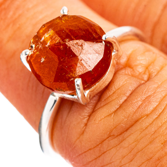 Orange kyanite gemstone ring in .925 sterling silver, oval orange stone with prongs
