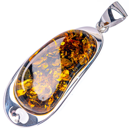 Oval Baltic amber pendant in 925 sterling silver teardrop frame, polished bail