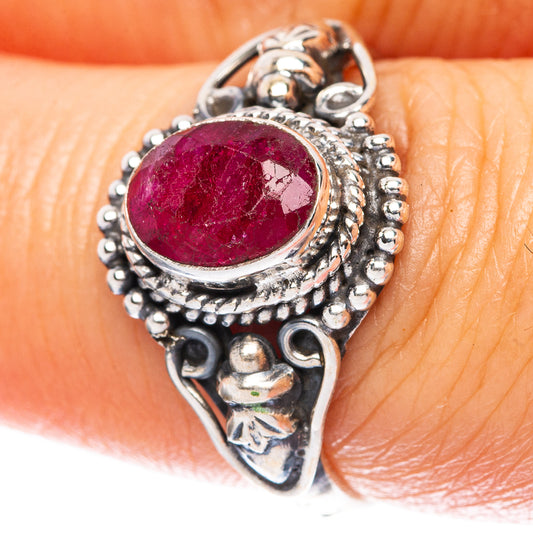 Red Sillimanite Dainty Ring Size 7.25 (925 Sterling Silver) R5108