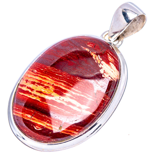 Sterling silver oval pendant with red jasper cabochon in polished bezel
