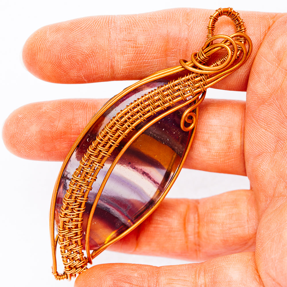 Banded Fluorite Wire Wrap Pendant 3 1/4" (Copper)