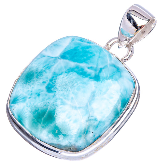 Oval Larimar gemstone pendant in .925 sterling silver with metal bezel and bail