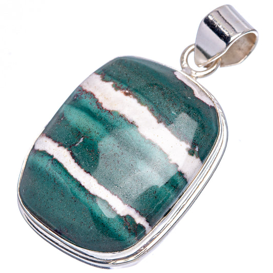 Jasper pendant in .925 sterling silver, oval bezel with green and cream striped stone