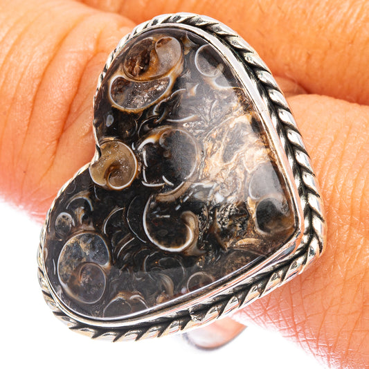 Large Turritella Agate Heart Ring Size 12 (925 Sterling Silver) R7372