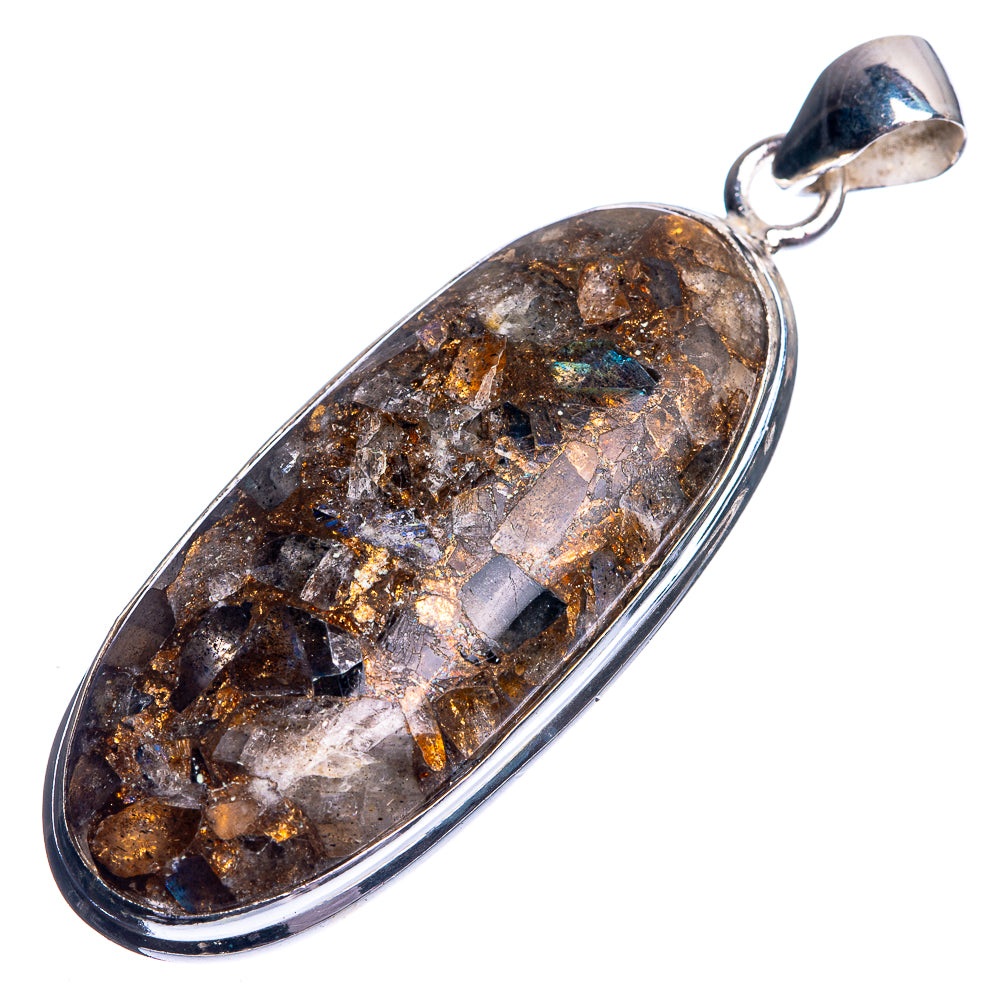 Copper Composite Rainbow Moonstone Pendant 2 1/8" (925 Sterling Silver) P39089