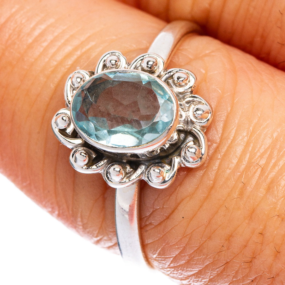 Blue Topaz Dainty Ring Size 7.75 (925 Sterling Silver) R1075