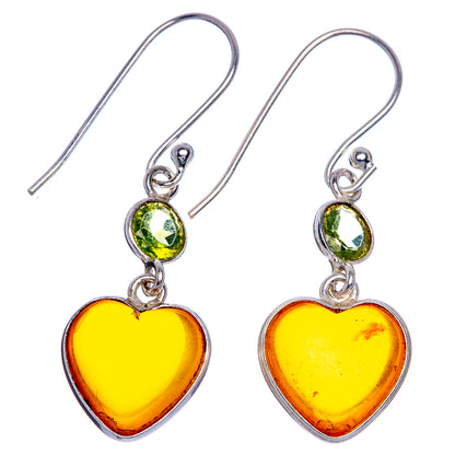 Carnelian Heart, Peridot Earrings 1 1/2" (925 Sterling Silver) E1060