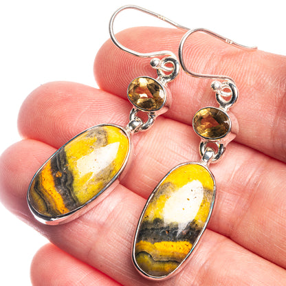 Bumble Bee Jasper, Citrine 925 Sterling Silver Earrings 1 7/8"