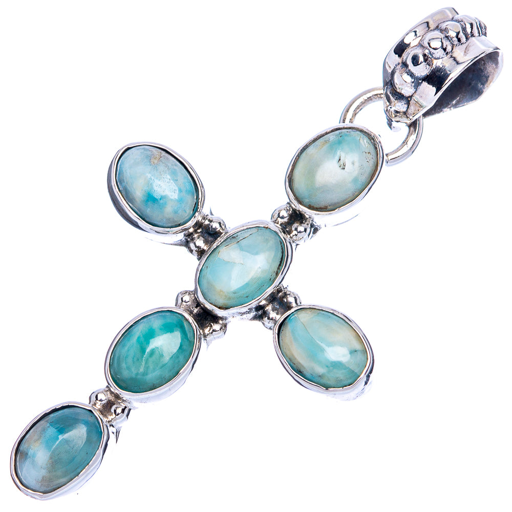 Larimar cross pendant with oval larimar stones and sterling silver bail