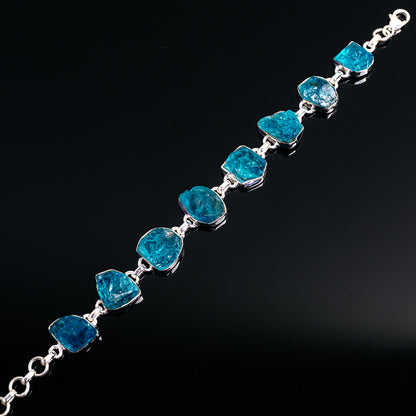 Raw Apatite Bracelet 6 1/2 To 8" (925 Sterling Silver) BR90037