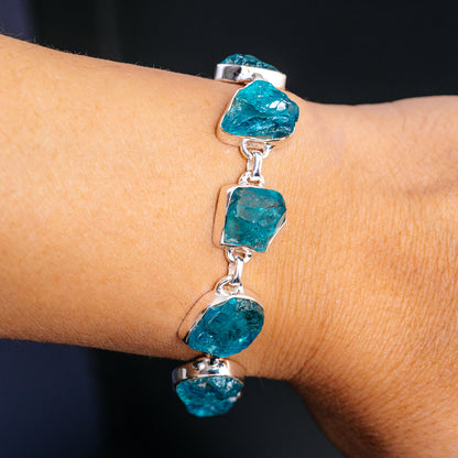 Raw Apatite Bracelet 6 1/2 To 8" (925 Sterling Silver) BR90037