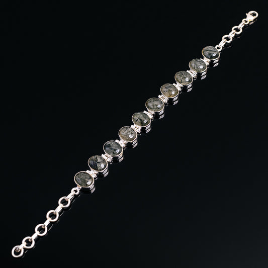 Tourmalinated Quartz Bracelet 6 to 8" (.925 Sterling Silver)