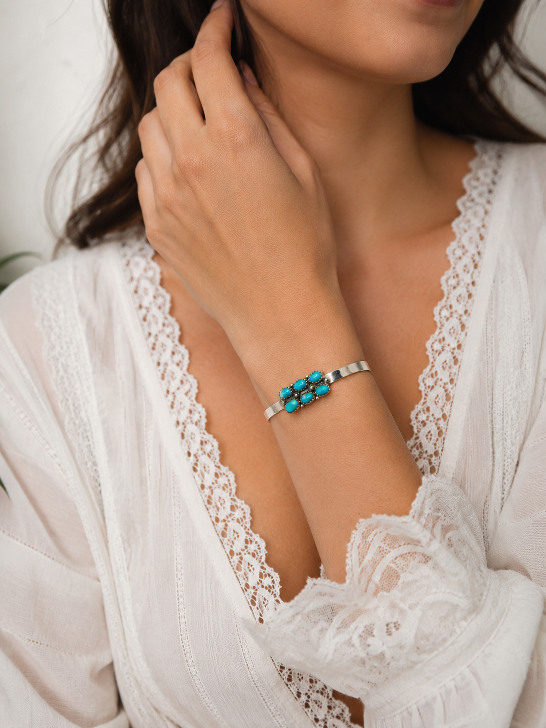Southwestern Kingman Turquoise Cuff Bracelet (.925 Sterling Silver)