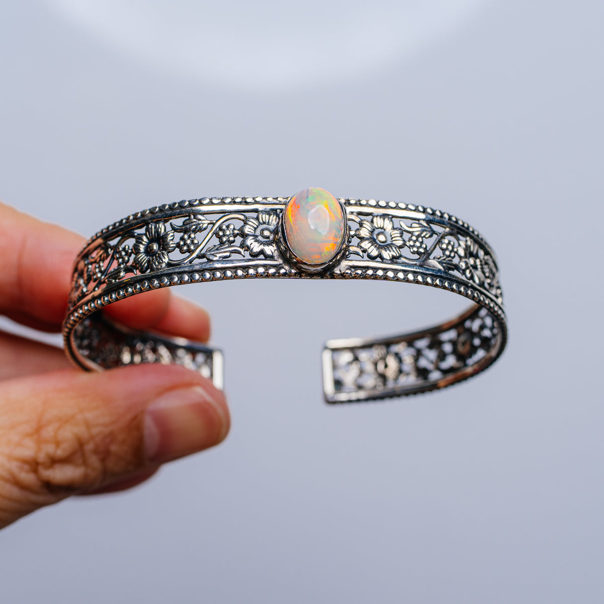 Southwestern Style Ethiopian Opal Cuff Bracelet  (.925 Sterling Silver)