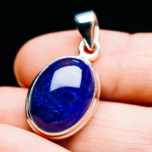 Tanzanite oval pendant in .925 sterling silver, blue gemstone bezel with bail