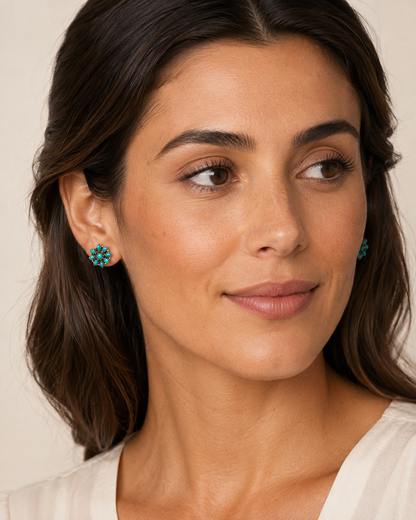 Exclusive Southwestern Style Mohave Turquoise Earrings 3/4" (.925 Sterling Silver)