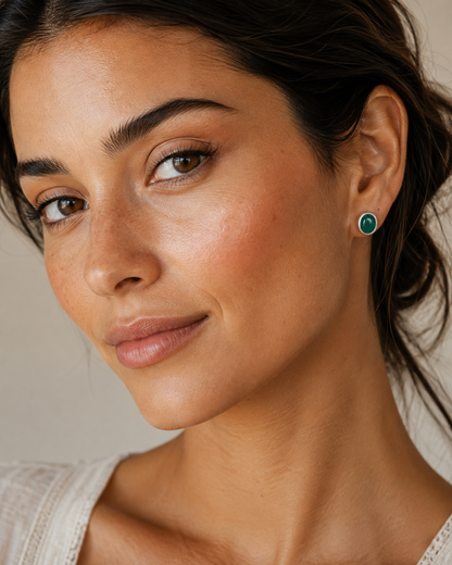 Premium Zambian Emerald Earrings 3/8" (.925 Sterling Silver)