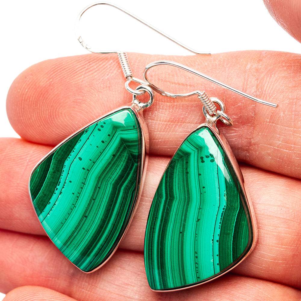 Premium Malachite Earrings 1 7/8" (.925 Sterling Silver)