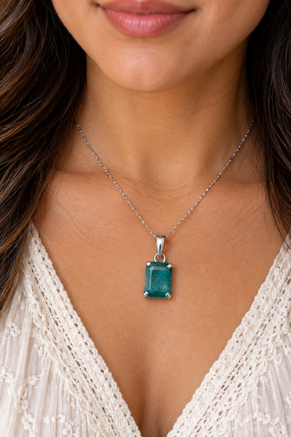 16ct Zambian Emerald Pendant 7/8" (.925 Sterling Silver)