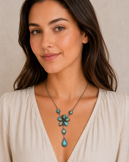 Southwestern Style Number 8 Mine Turquoise Necklace 18 to 20" (.925 Sterling Silver)