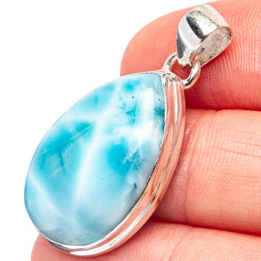 Larimar pendant with oval blue gemstone in sterling silver bezel and bail