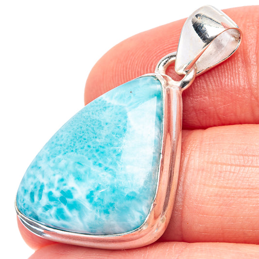Larimar pendant in .925 sterling silver, teardrop blue stone with hooked bail