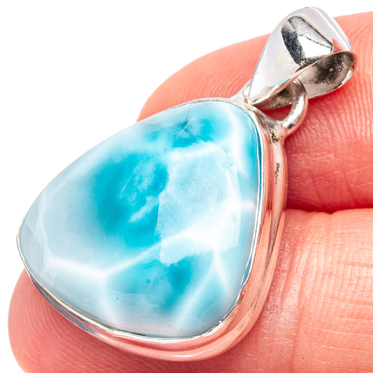 Rare larimar pendant in .925 sterling silver, teardrop blue stone, close-up bail