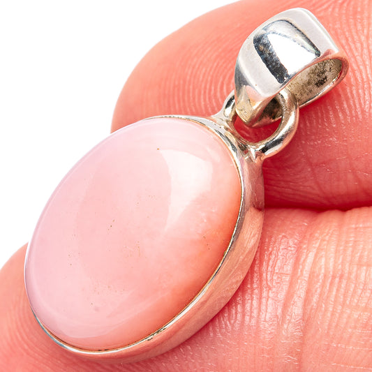 Oval pink opal pendant with sterling silver bail and bezel