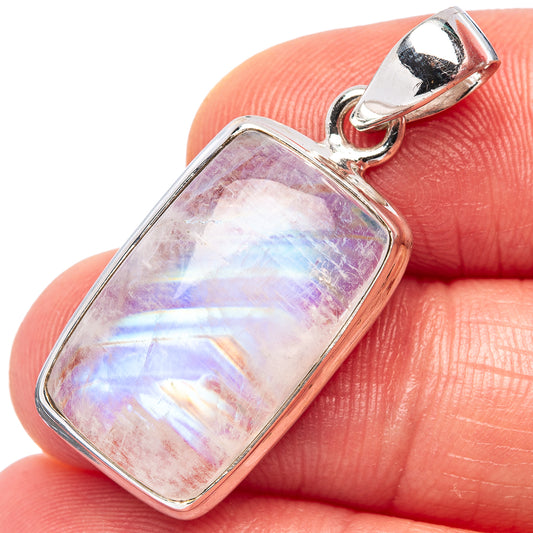 Rainbow moonstone pendant in .925 sterling silver with prismatic blue-lavender shimmer and bail