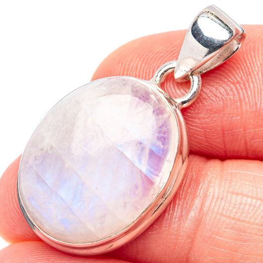 Sterling silver moonstone pendant with oval iridescent white stone and open bail