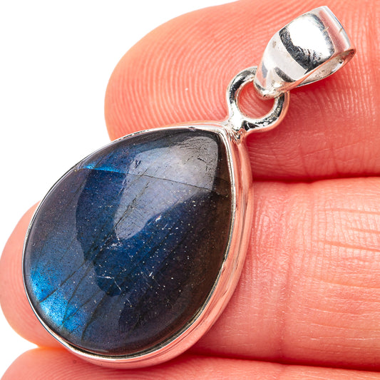 Sterling silver labradorite teardrop pendant with strong blue iridescent flash