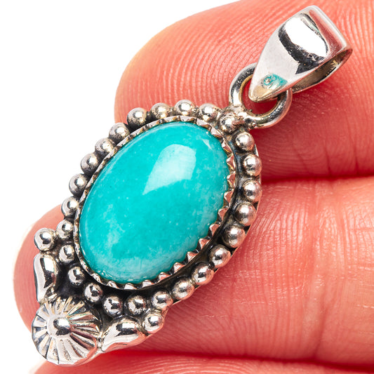 Amazonite Native Style Pendant 1 3/8" (.925 Sterling Silver)