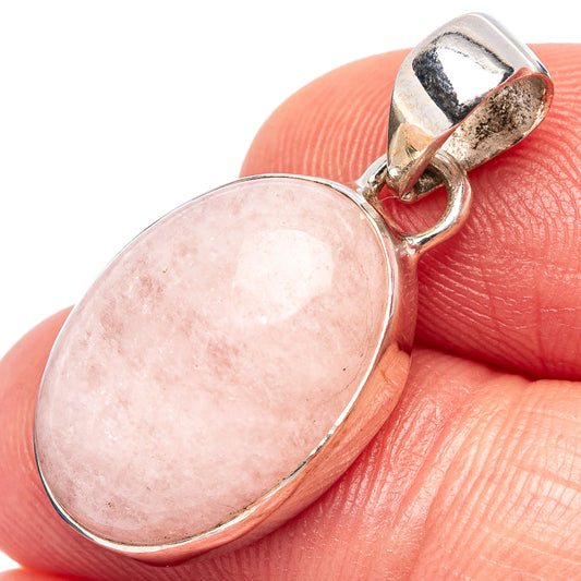 Rose quartz oval pendant with .925 sterling silver bezel and secured loop bail