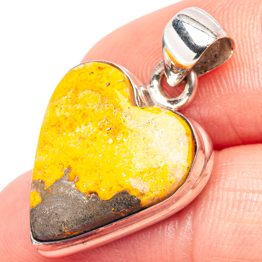 Sterling silver heart pendant with bumblebee jasper yellow center and dark mottled edge