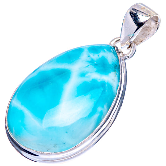 Sterling silver Larimar pendant with oval blue cabochon and metal bail