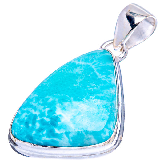 Larimar pendant in .925 sterling silver, large teardrop blue stone with bail loop