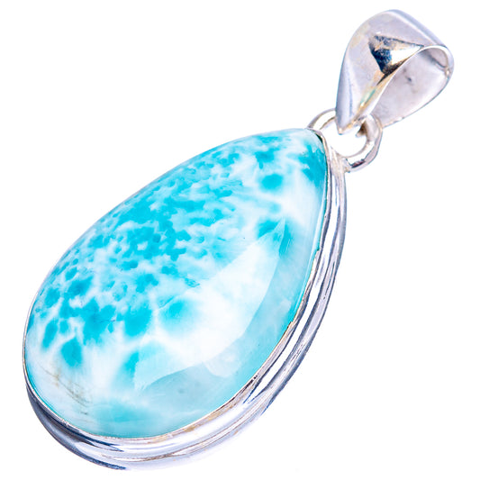 Teardrop larimar pendant in .925 sterling silver, blue stone with silver bezel bail
