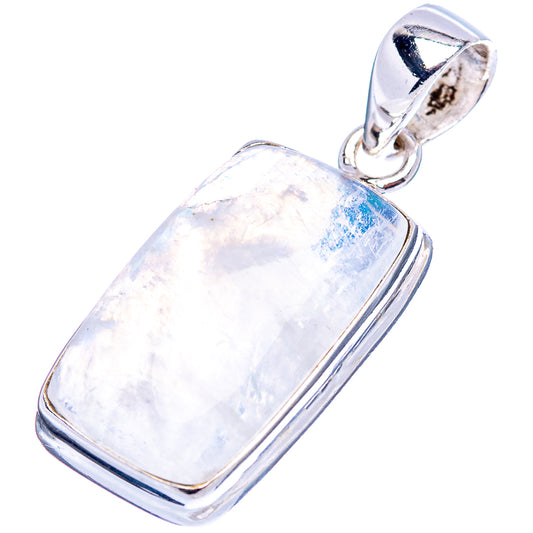 .925 sterling silver moonstone pendant with rectangular rainbow-sheen stone and loop bail
