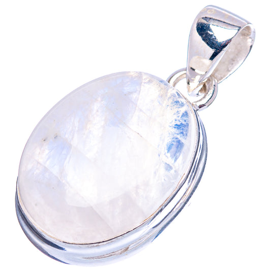 Oval rainbow moonstone pendant in .925 sterling silver setting with polished bail