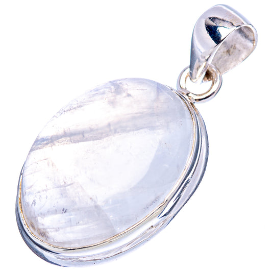 Oval rainbow moonstone pendant in .925 sterling silver bezel with top loop bail