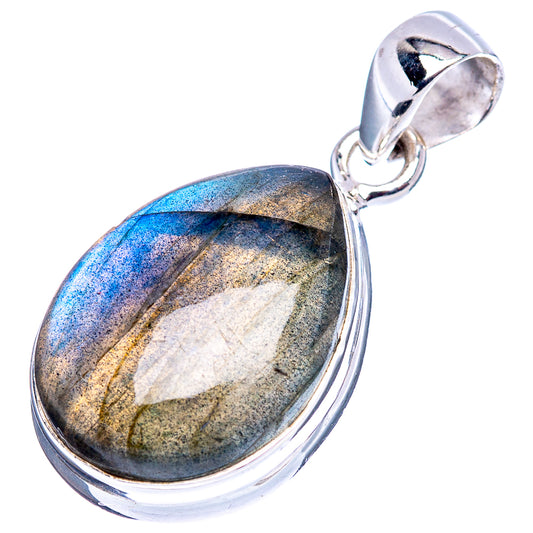 Sterling silver labradorite teardrop pendant with blue-gray iridescent stone