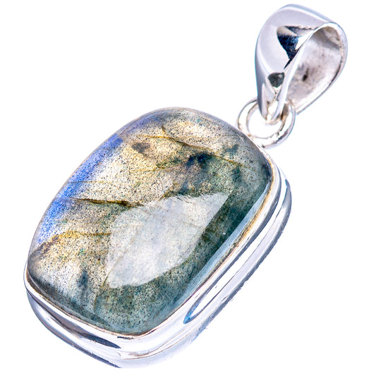 Sterling silver labradorite pendant with oval blue-green iridescent cabochon and bail