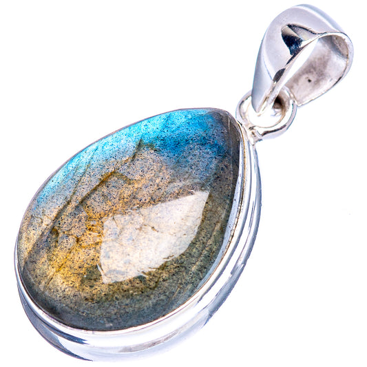 Sterling silver labradorite pendant with oval blue-gray stone and polished bail