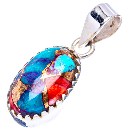 Sterling silver pendant bail holding oval turquoise, red, purple mosaic stone